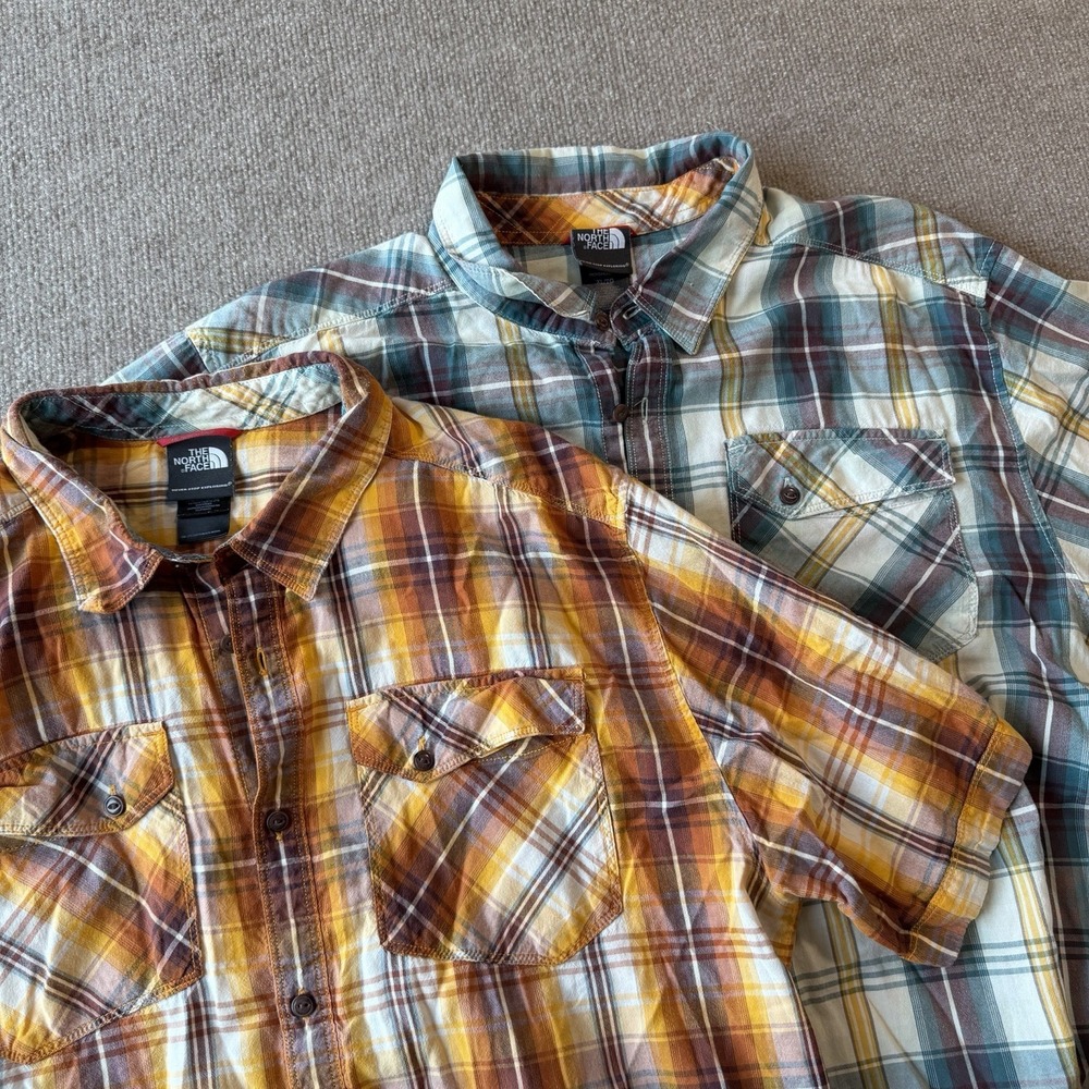 Lot Of 2 The North Face‎ Men's Watchme Short Sleeve Woven Plaid Shirts Size XL